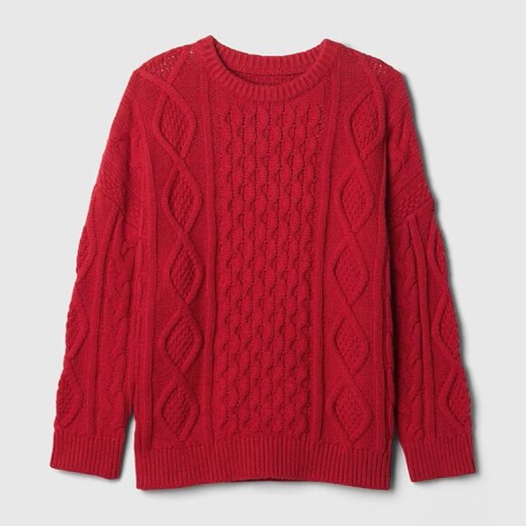 GAP Oversized Mixed Cable-Knit Sweater Red Medium Large M/L Cotton Holiday 2024 - Picture 1 of 9